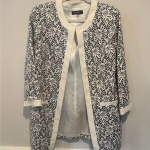 Nine West Black and White Lace-Patterned Long Blazer